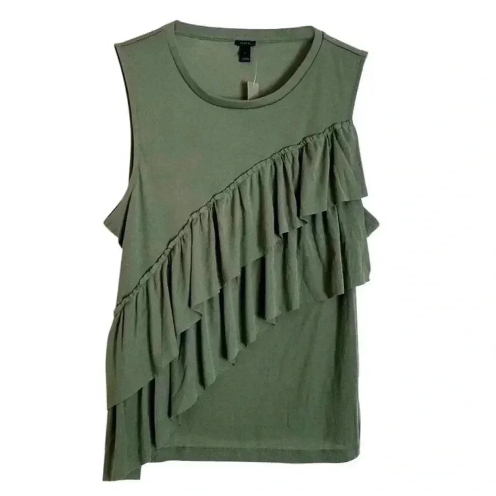 J.Crew Drapey Ruffle Tank Top Green Sleeveless Shirt Size Small